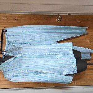 Jones New York sz Small Pajama Set drawstring Pants Button Down Top Blue Stripes